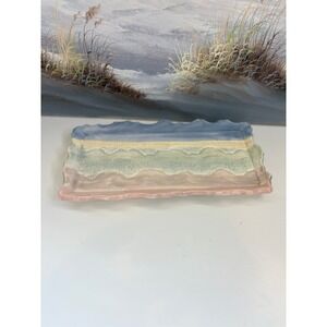 Vohann of California Coastal Beach Ceramic Tray Scalloped Pastel Serving Platter